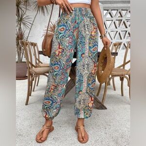 NWT floral Paisley smocked Print Pants lounge/ beach cupshe boho NWT Szs